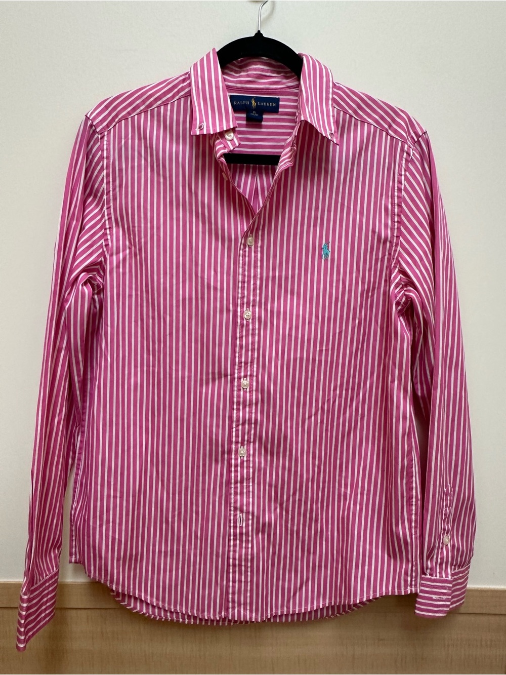 Ralph Lauren Pink & White Striped Button-Down Shirt with Polo Logo